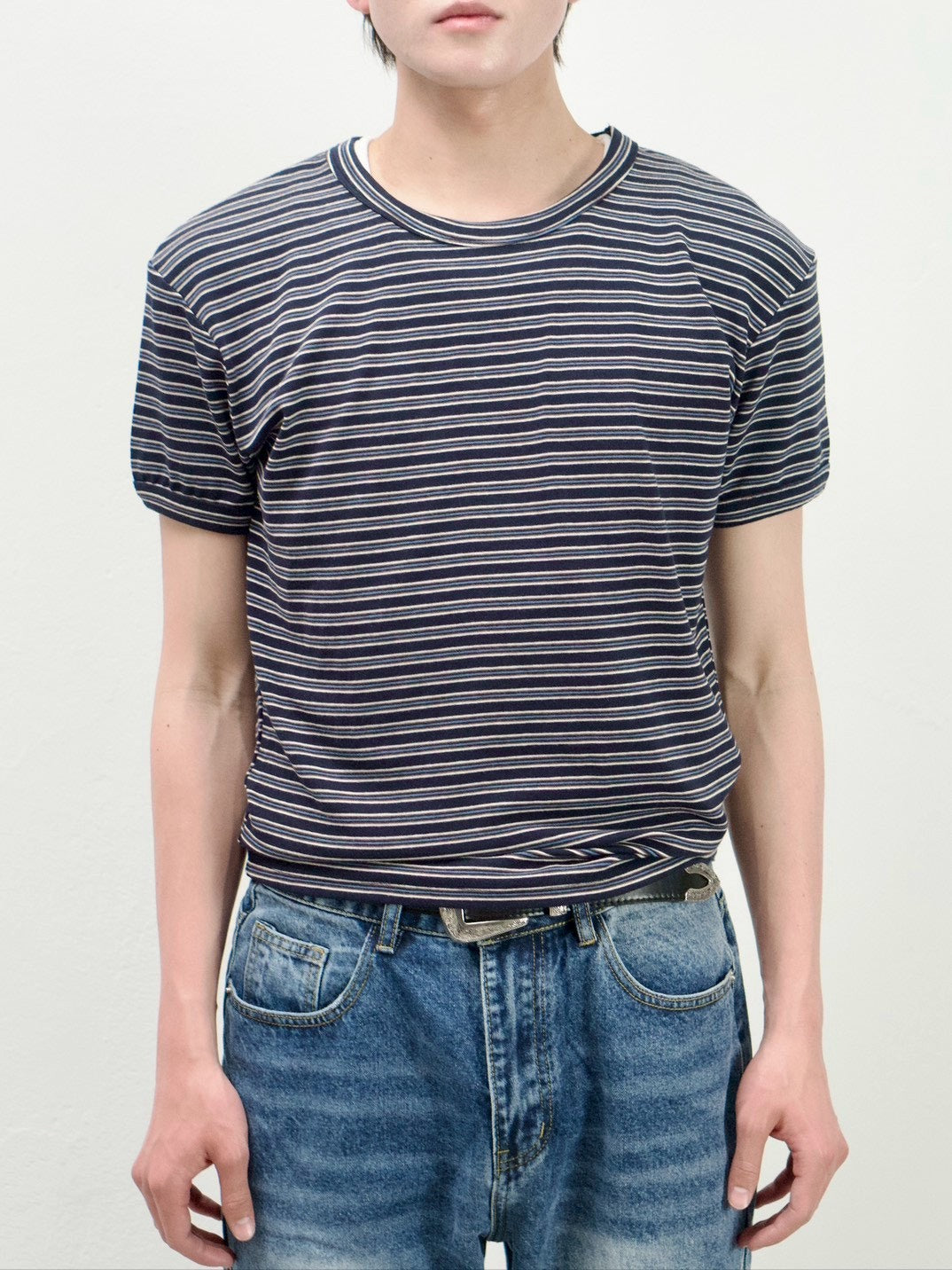 受注制【Chikashitsu +】muscle fit stripe t-shirt (3color)