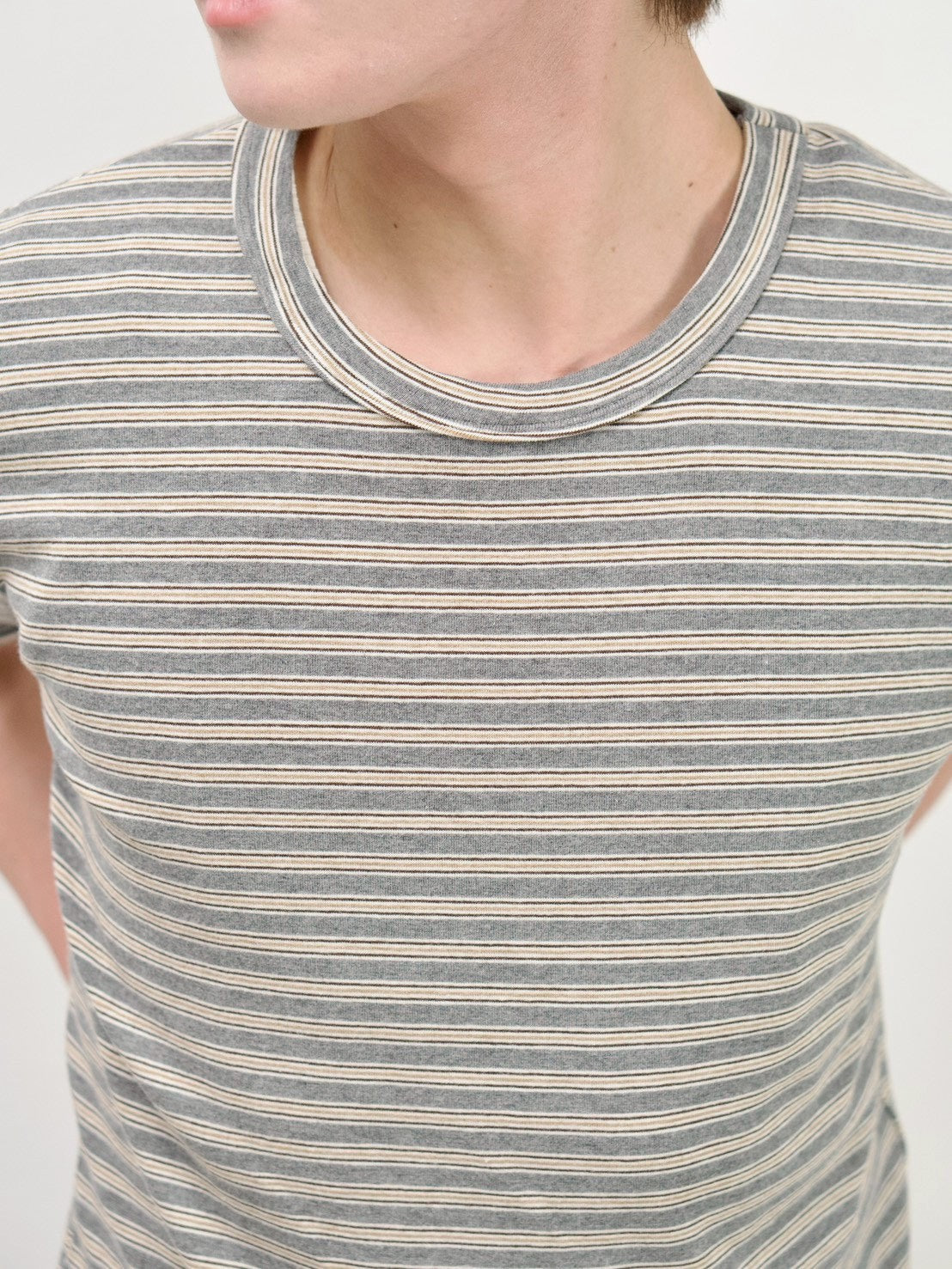 受注制【Chikashitsu +】muscle fit stripe t-shirt (3color)