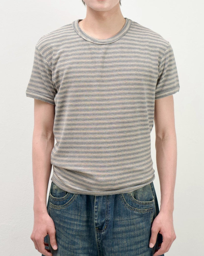 受注制【Chikashitsu +】muscle fit stripe t-shirt (3color)