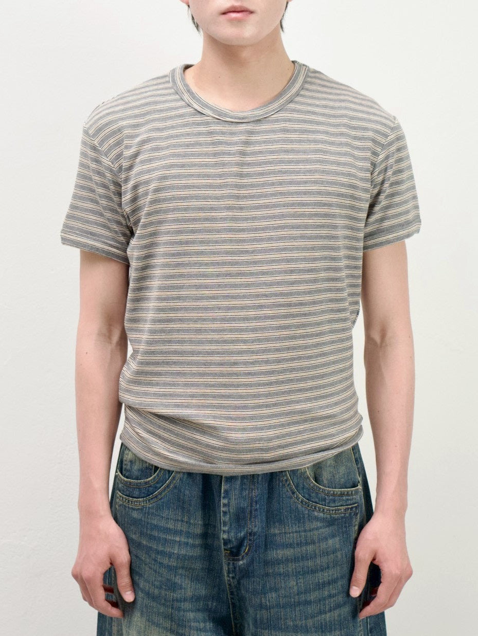 受注制【Chikashitsu +】muscle fit stripe t-shirt (3color)