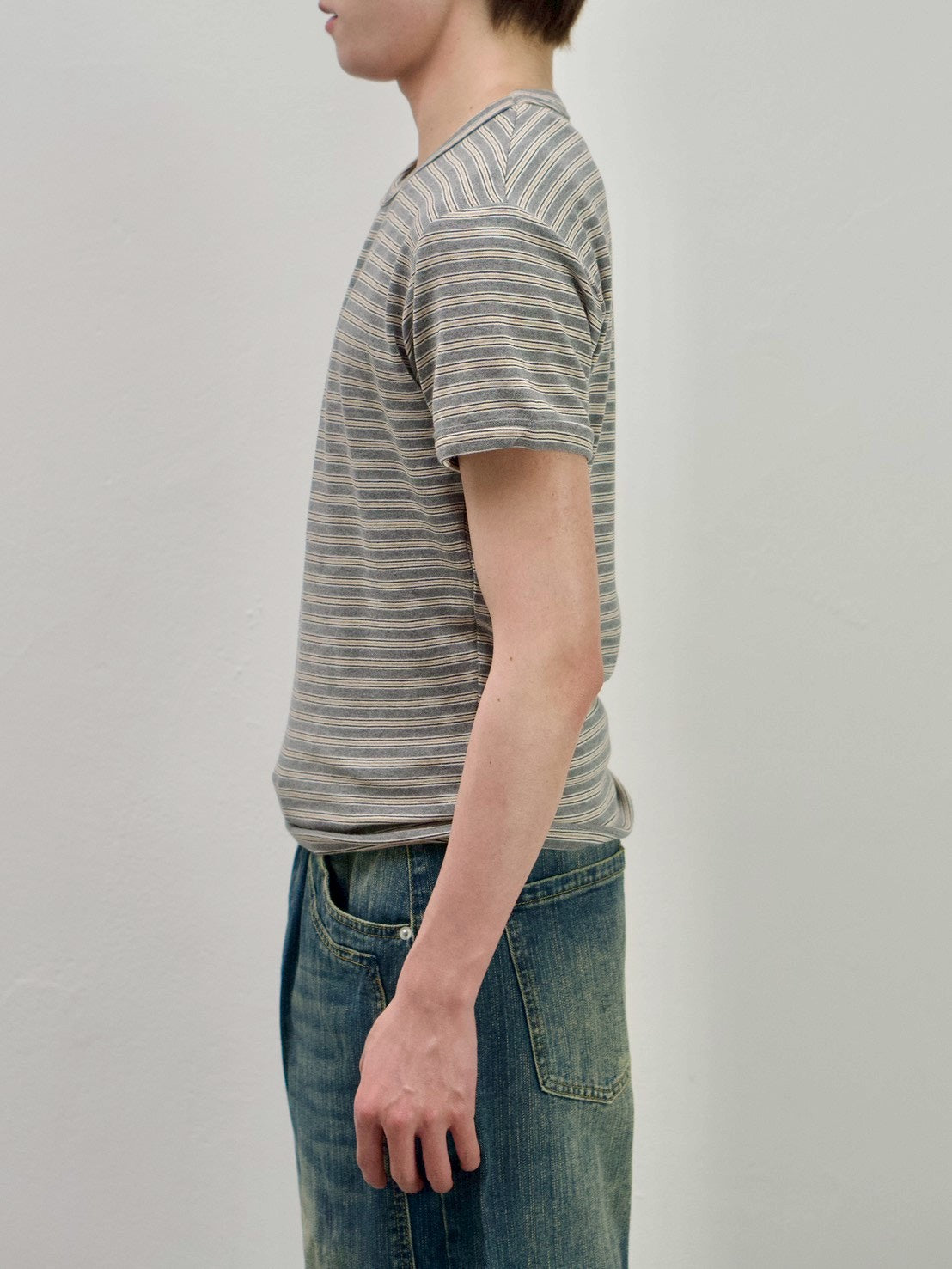 受注制【Chikashitsu +】muscle fit stripe t-shirt (3color)