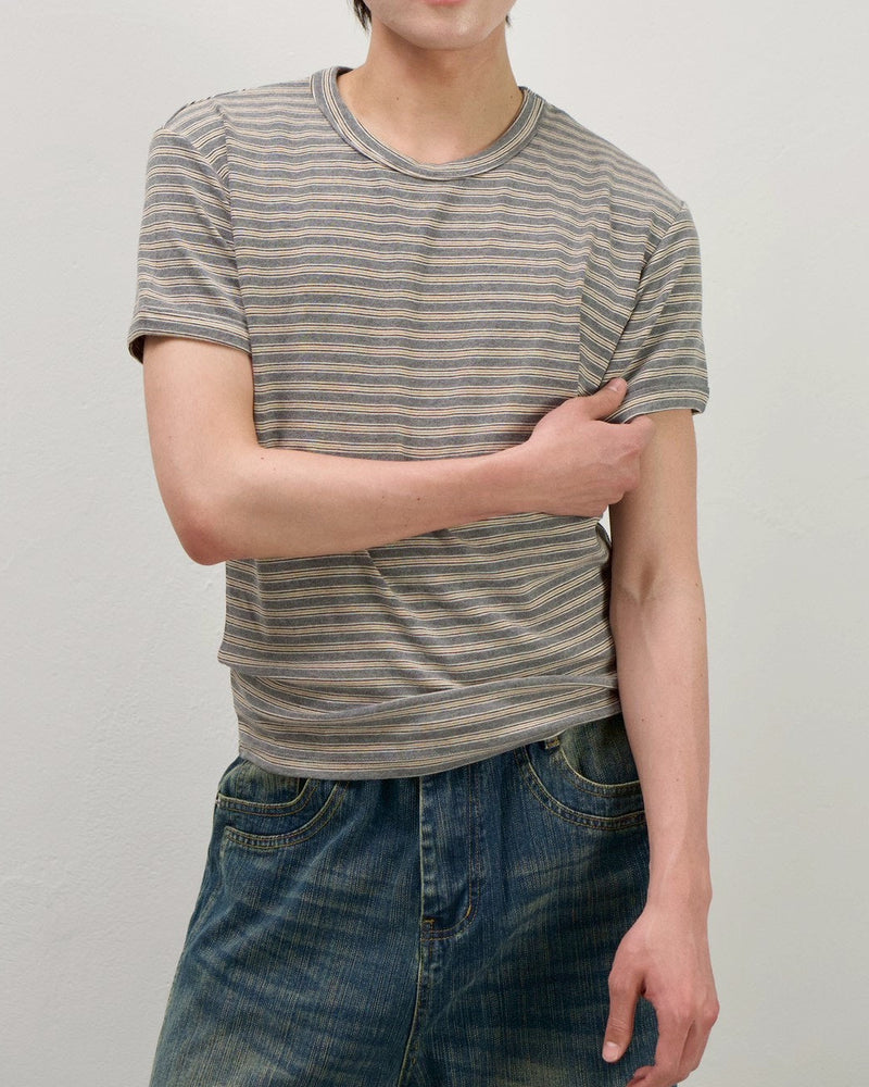 受注制【Chikashitsu +】muscle fit stripe t-shirt (3color)