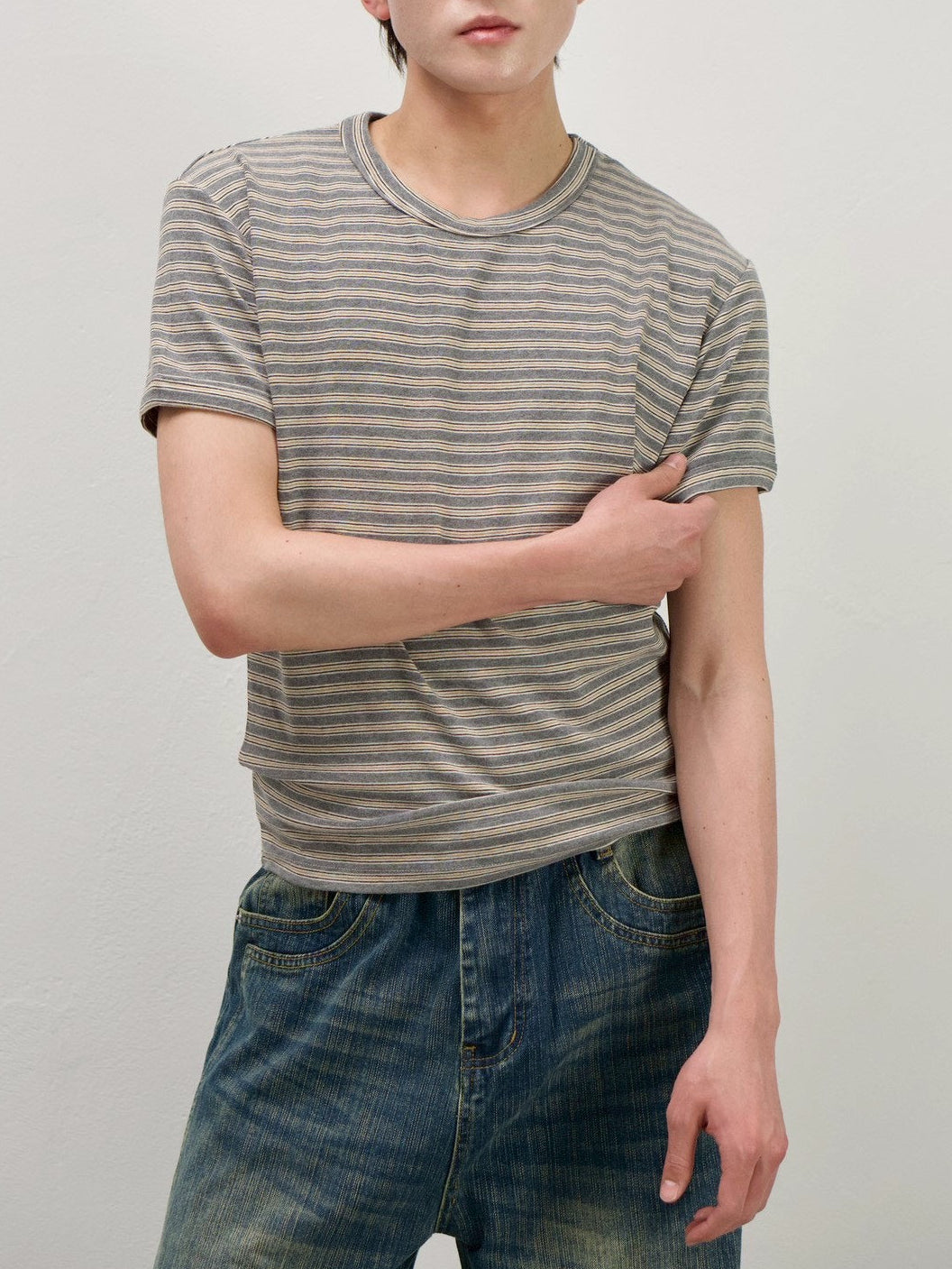 受注制【Chikashitsu +】muscle fit stripe t-shirt (3color)