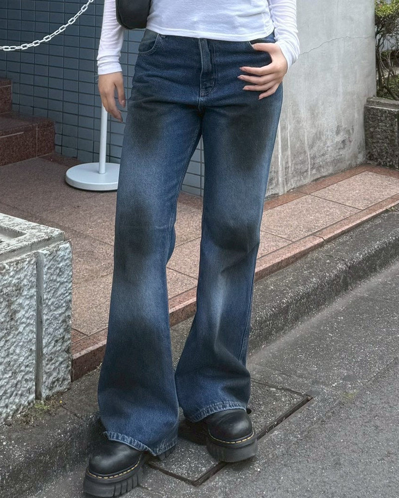 受注制【Chikashitsu +】dirty wash flare denim pants