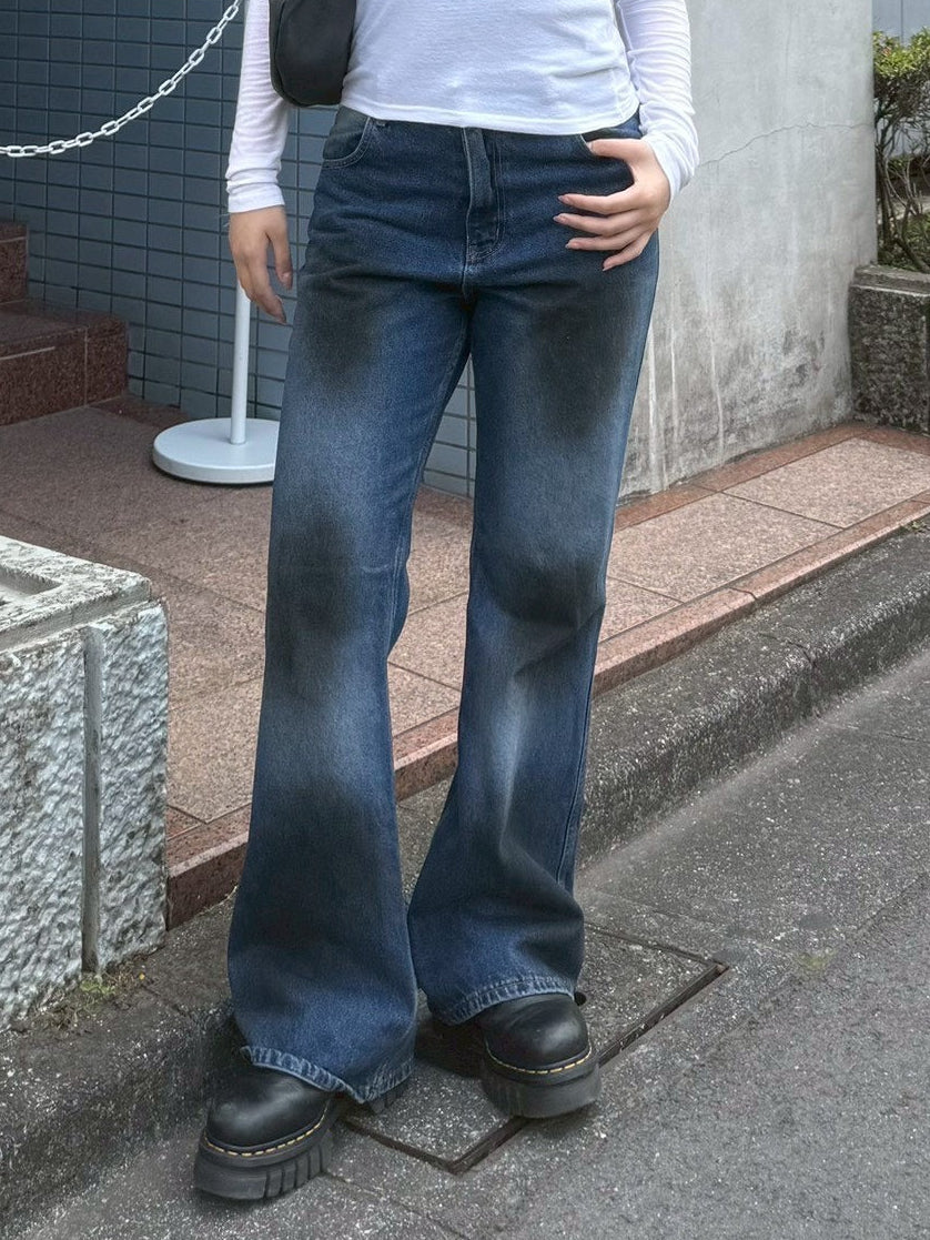 受注制【Chikashitsu +】dirty wash flare denim pants