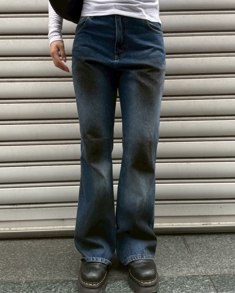 受注制【Chikashitsu +】dirty wash flare denim pants