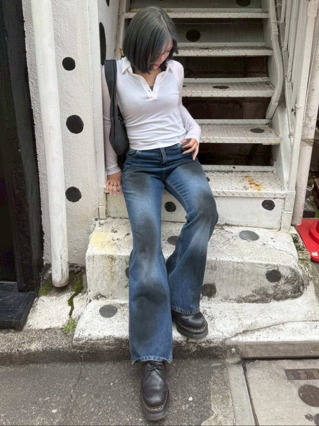 受注制【Chikashitsu +】dirty wash flare denim pants