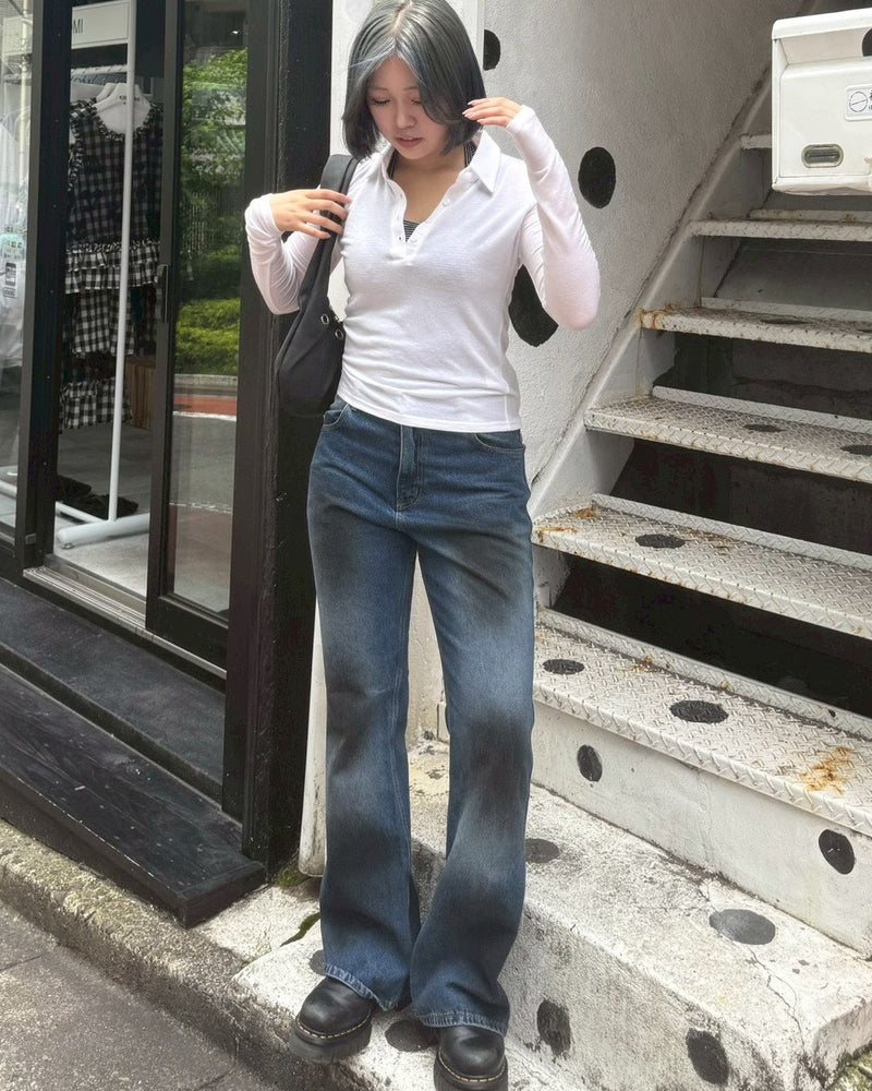 受注制【Chikashitsu +】dirty wash flare denim pants