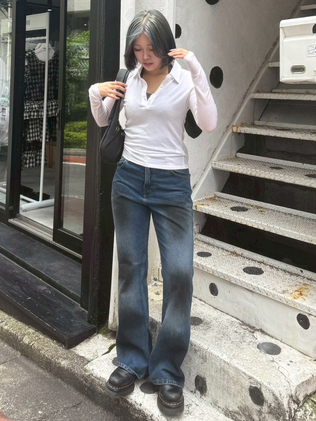 受注制【Chikashitsu +】dirty wash flare denim pants