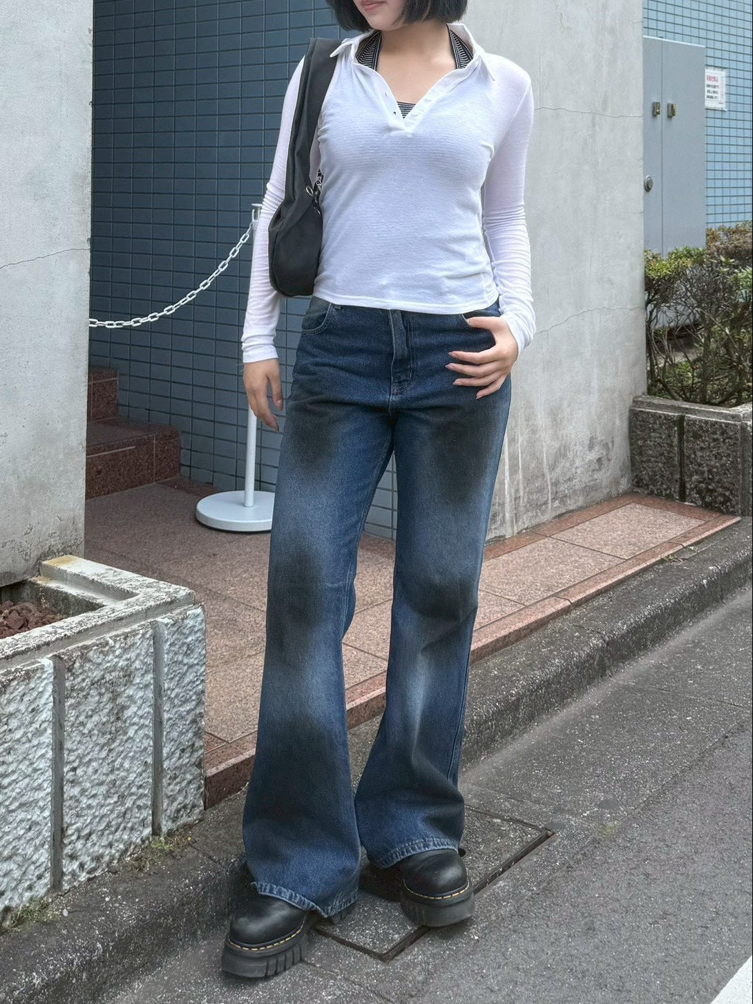 受注制【Chikashitsu +】dirty wash flare denim pants
