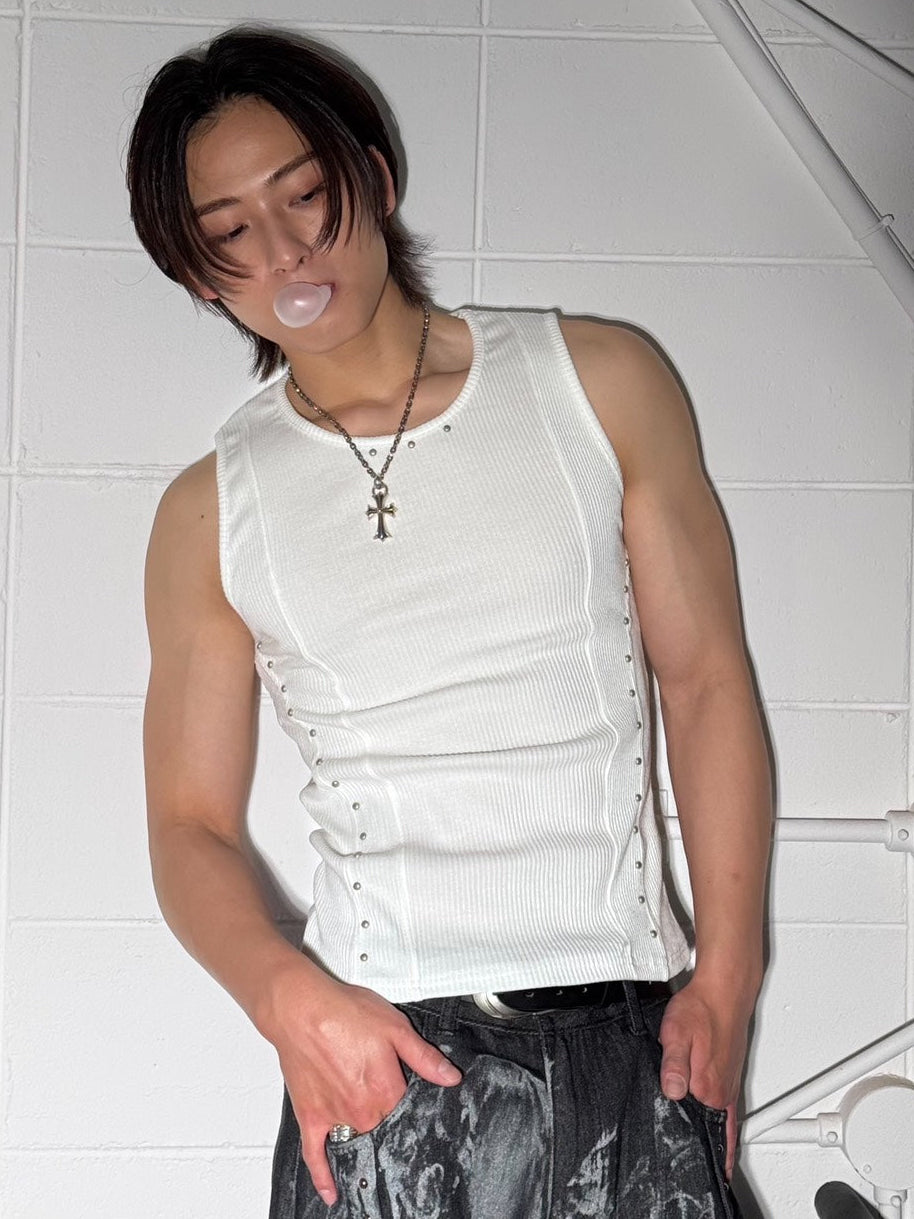 HEP FIVE店WEB限定受注制【Chikashitsu +】studs rib sleeveless (2color)