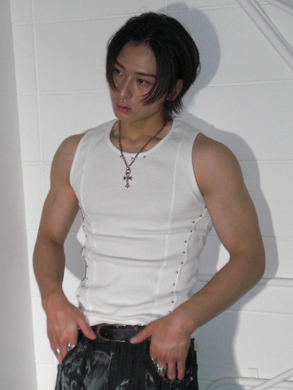 HEP FIVE店WEB限定受注制【Chikashitsu +】studs rib sleeveless (2color)