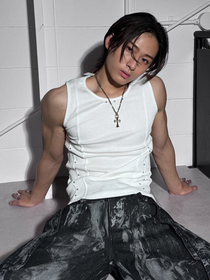 HEP FIVE店WEB限定受注制【Chikashitsu +】studs rib sleeveless (2color)