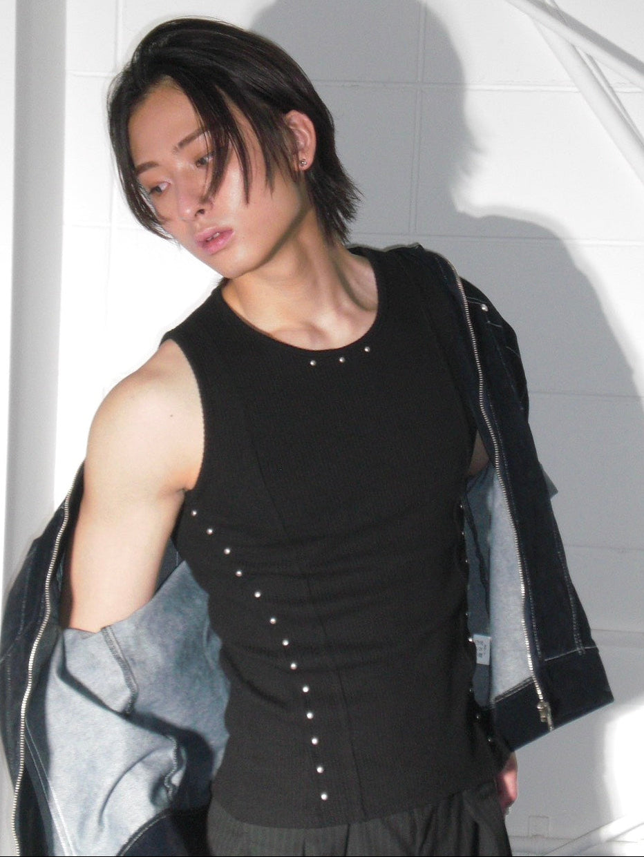 HEP FIVE店WEB限定受注制【Chikashitsu +】studs rib sleeveless (2color)
