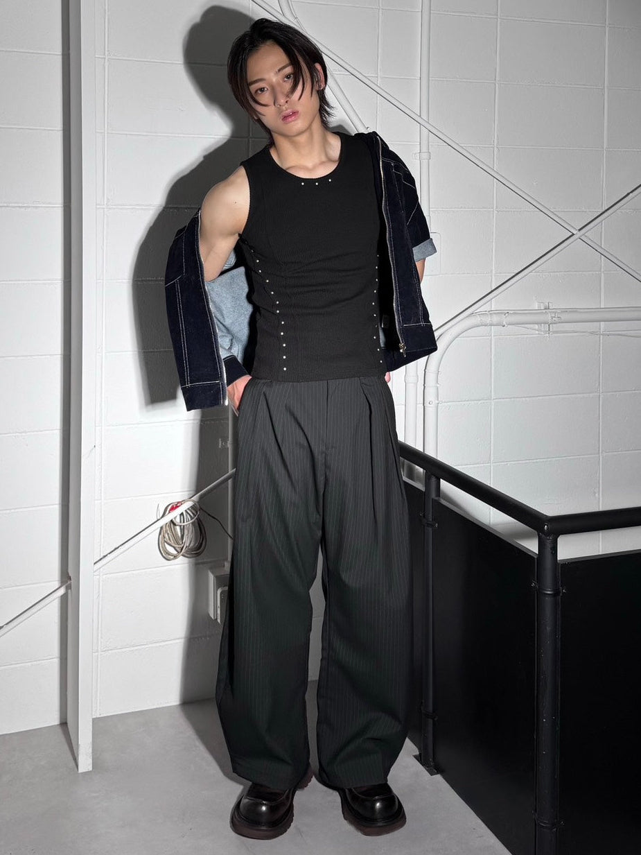 HEP FIVE店WEB限定受注制【Chikashitsu +】studs rib sleeveless (2color)