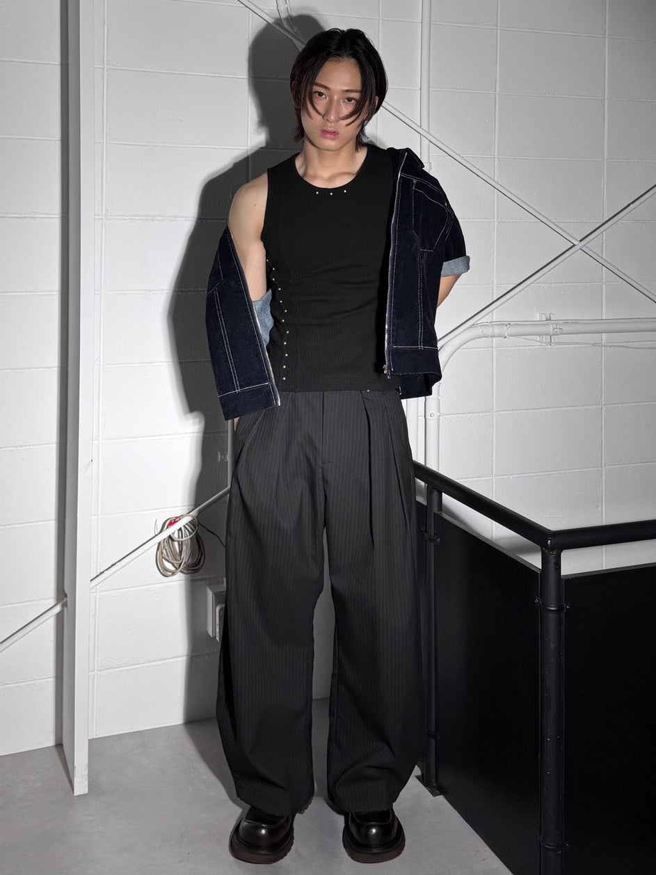 HEP FIVE店WEB限定受注制【Chikashitsu +】studs rib sleeveless (2color)