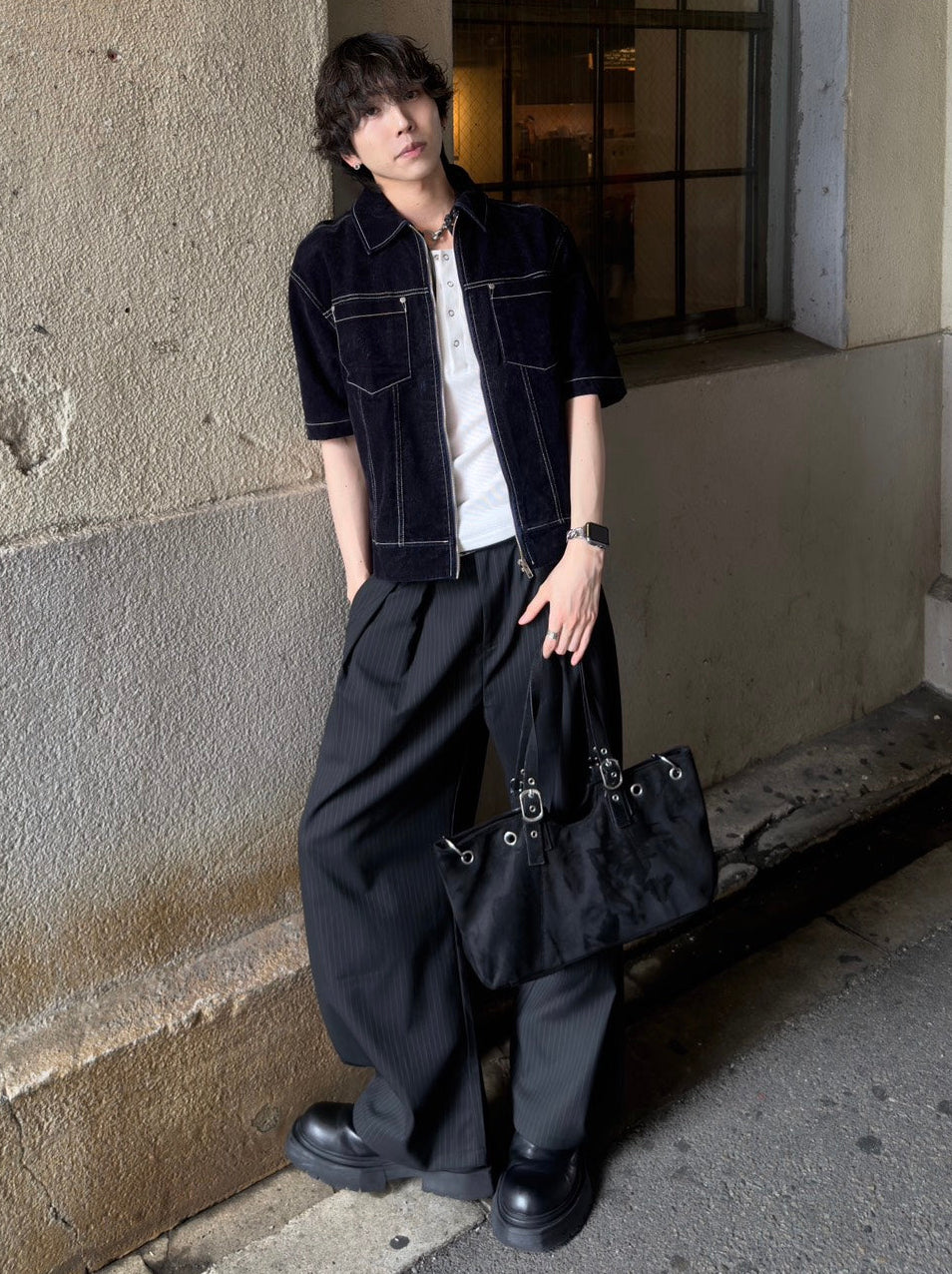 HEP FIVE店WEB限定【Chikashitsu +】double tuck stripe slacks