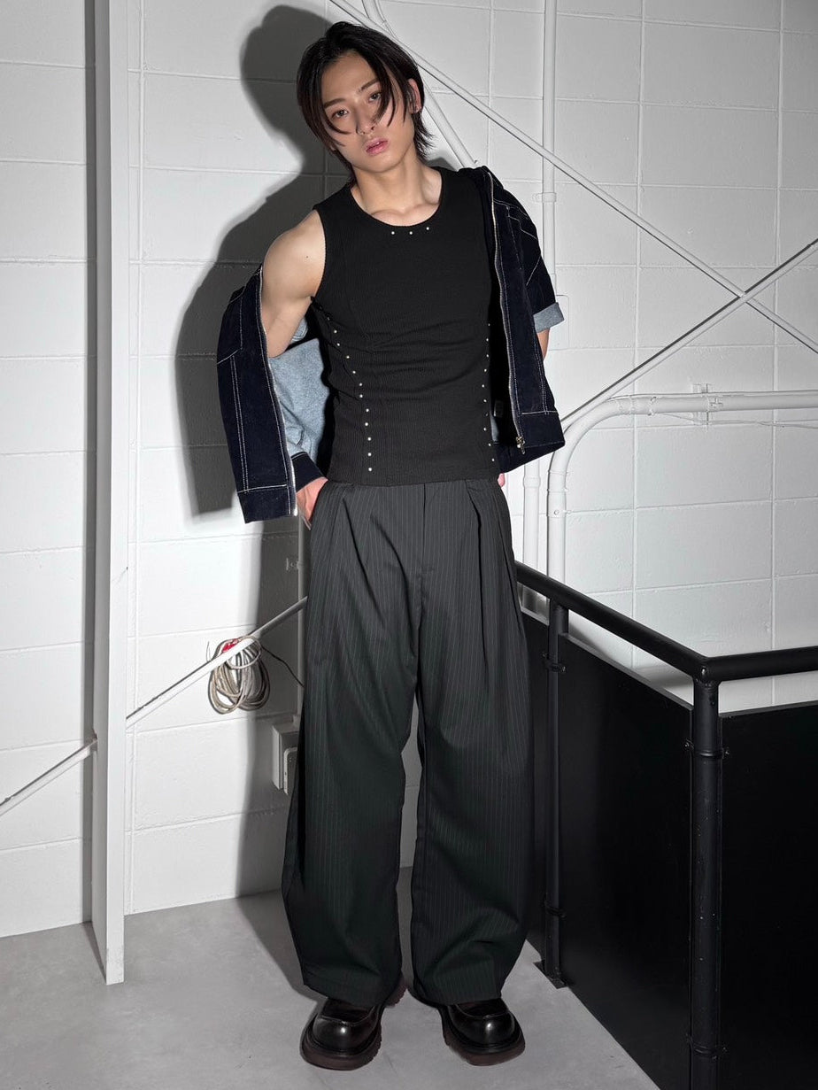 HEP FIVE店WEB限定受注制【Chikashitsu +】double tuck stripe slacks