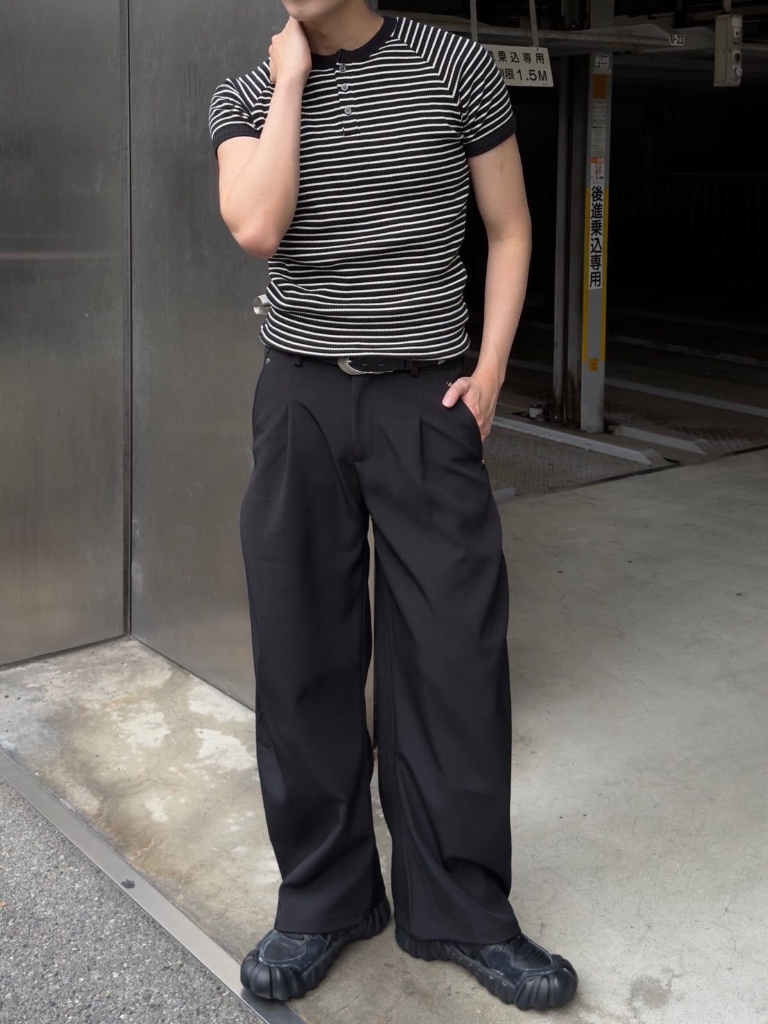 HEP FIVE店WEB限定受注制【Chikashitsu +】stripe ringer henley neck tee (2color)