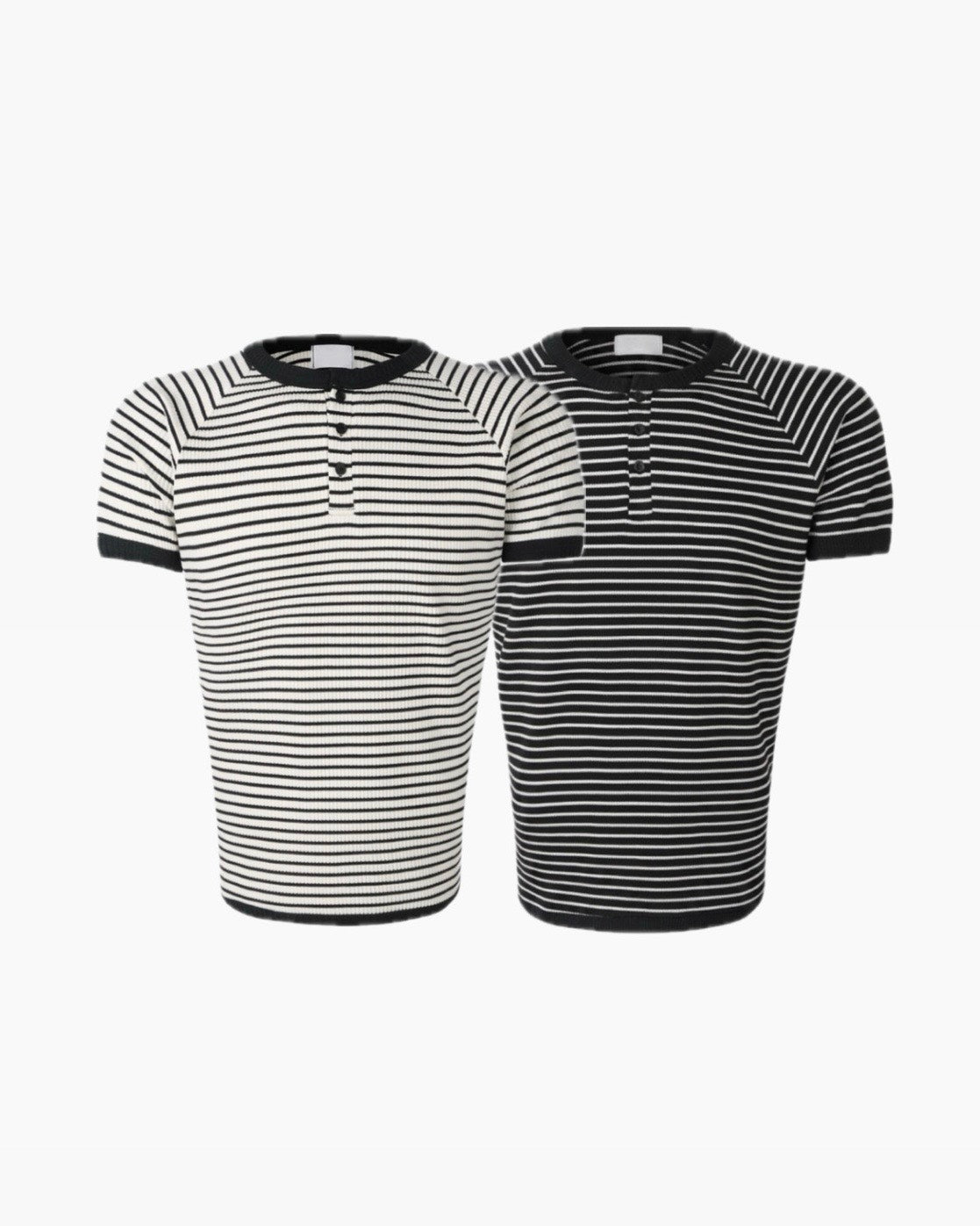 HEP FIVE店WEB限定受注制【Chikashitsu +】stripe ringer henley neck tee (2color)