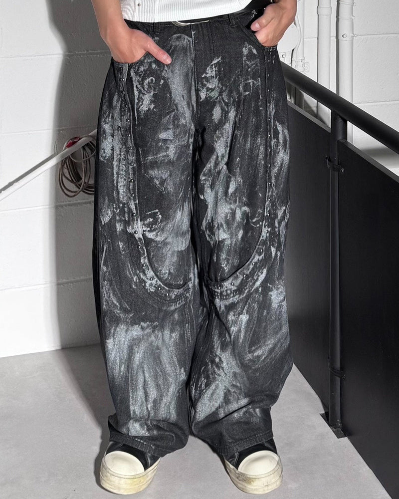 HEP FIVE店WEB限定受注制【Chikashitsu +】art washing studs denim pants