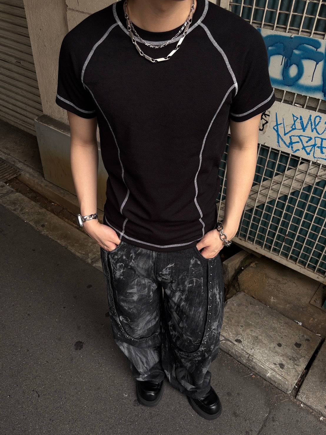 HEP FIVE店WEB限定受注制【Chikashitsu +】art washing studs denim pants