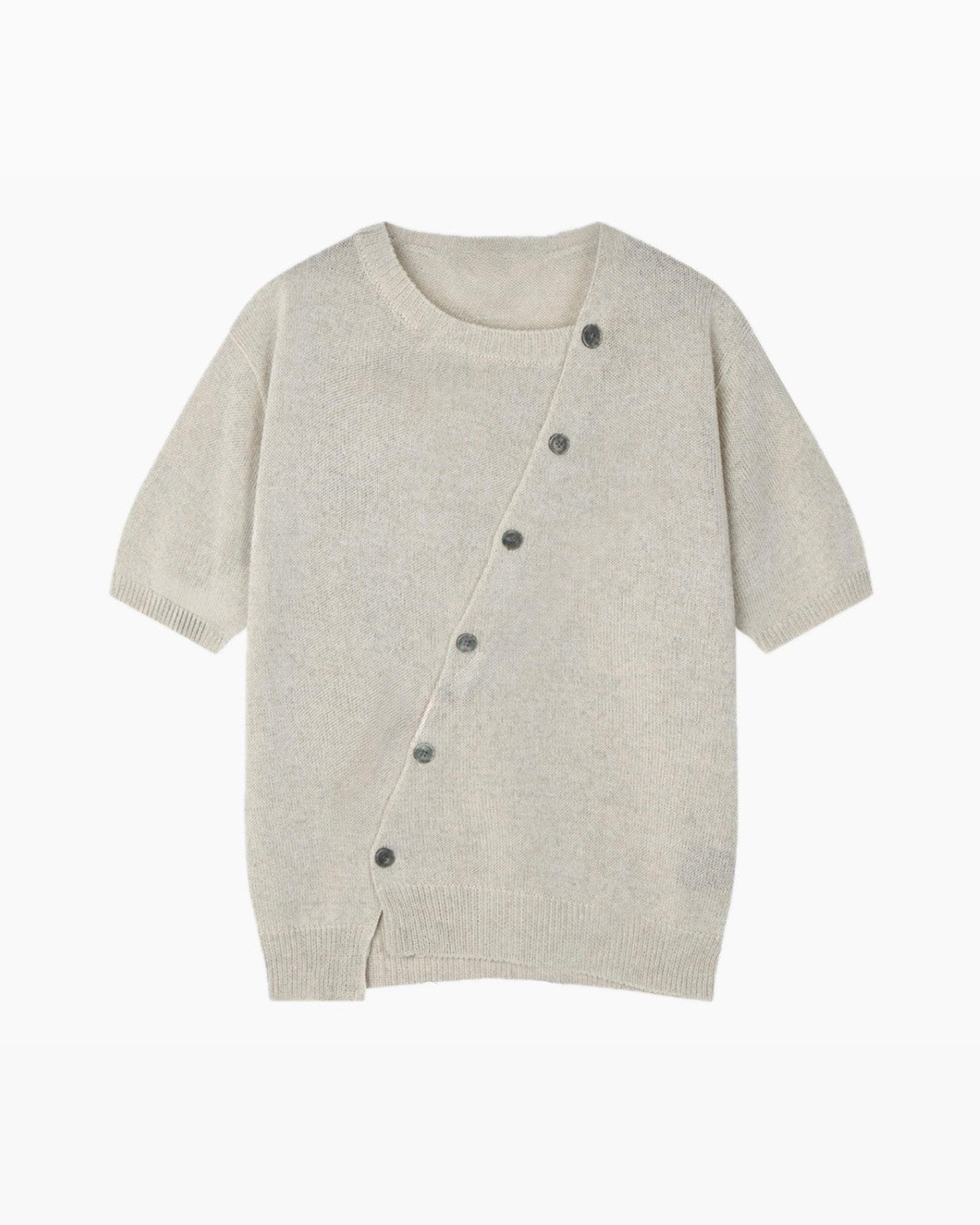 HEP FIVE店WEB限定受注制【Chikashitsu +】diagonal button half sleeve knit cardigan (3color)