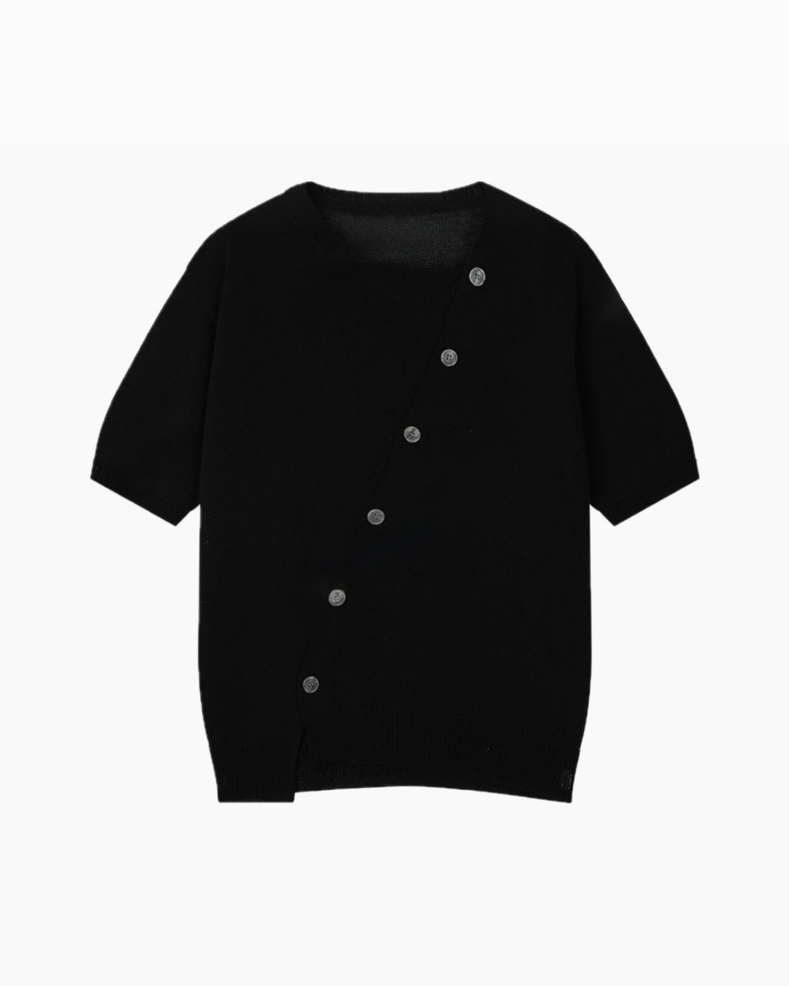 HEP FIVE店WEB限定受注制【Chikashitsu +】diagonal button half sleeve knit cardigan (3color)