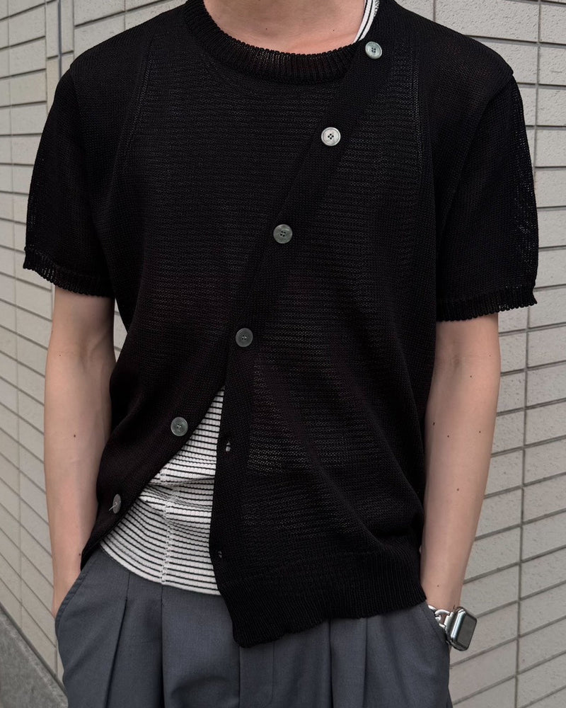 HEP FIVE店WEB限定受注制【Chikashitsu +】diagonal button half sleeve knit cardigan (3color)