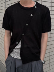 HEP FIVE店WEB限定受注制【Chikashitsu +】diagonal button half sleeve knit cardigan (3color)