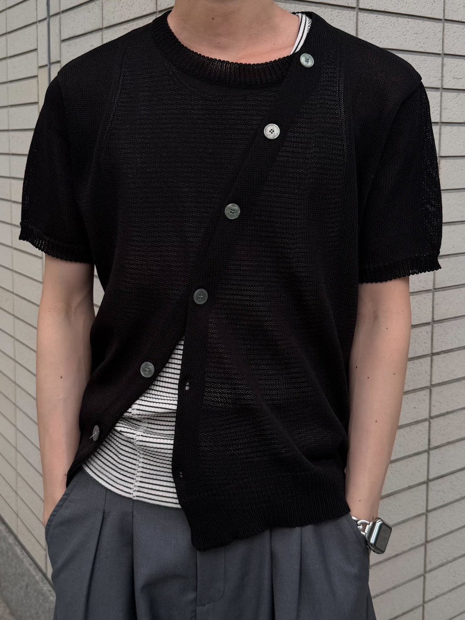HEP FIVE店WEB限定受注制【Chikashitsu +】diagonal button half sleeve knit cardigan (3color)