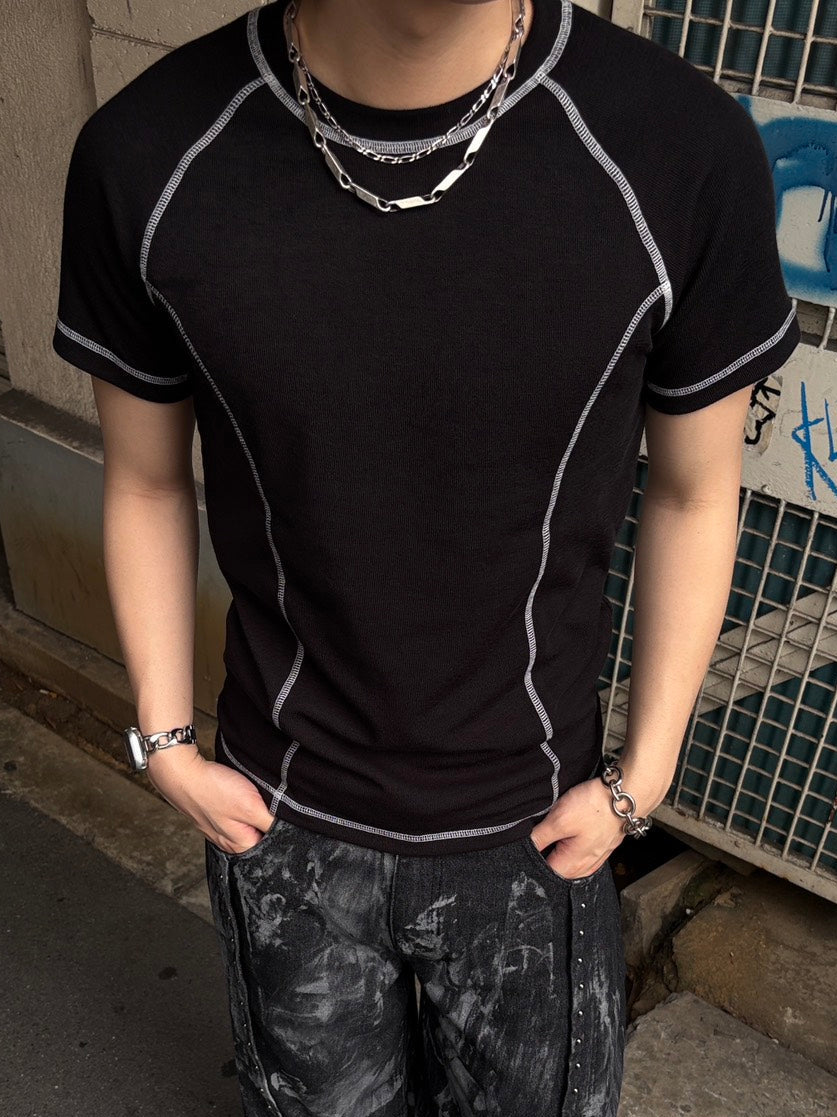 HEP FIVE店WEB限定受注制【Chikashitsu +】contrast stitch slim tee (3color)