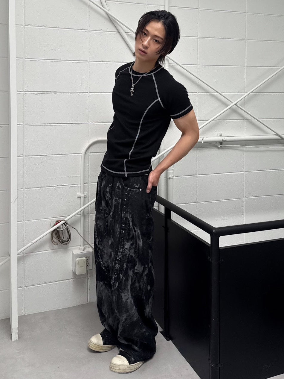 HEP FIVE店WEB限定受注制【Chikashitsu +】contrast stitch slim tee (3color)