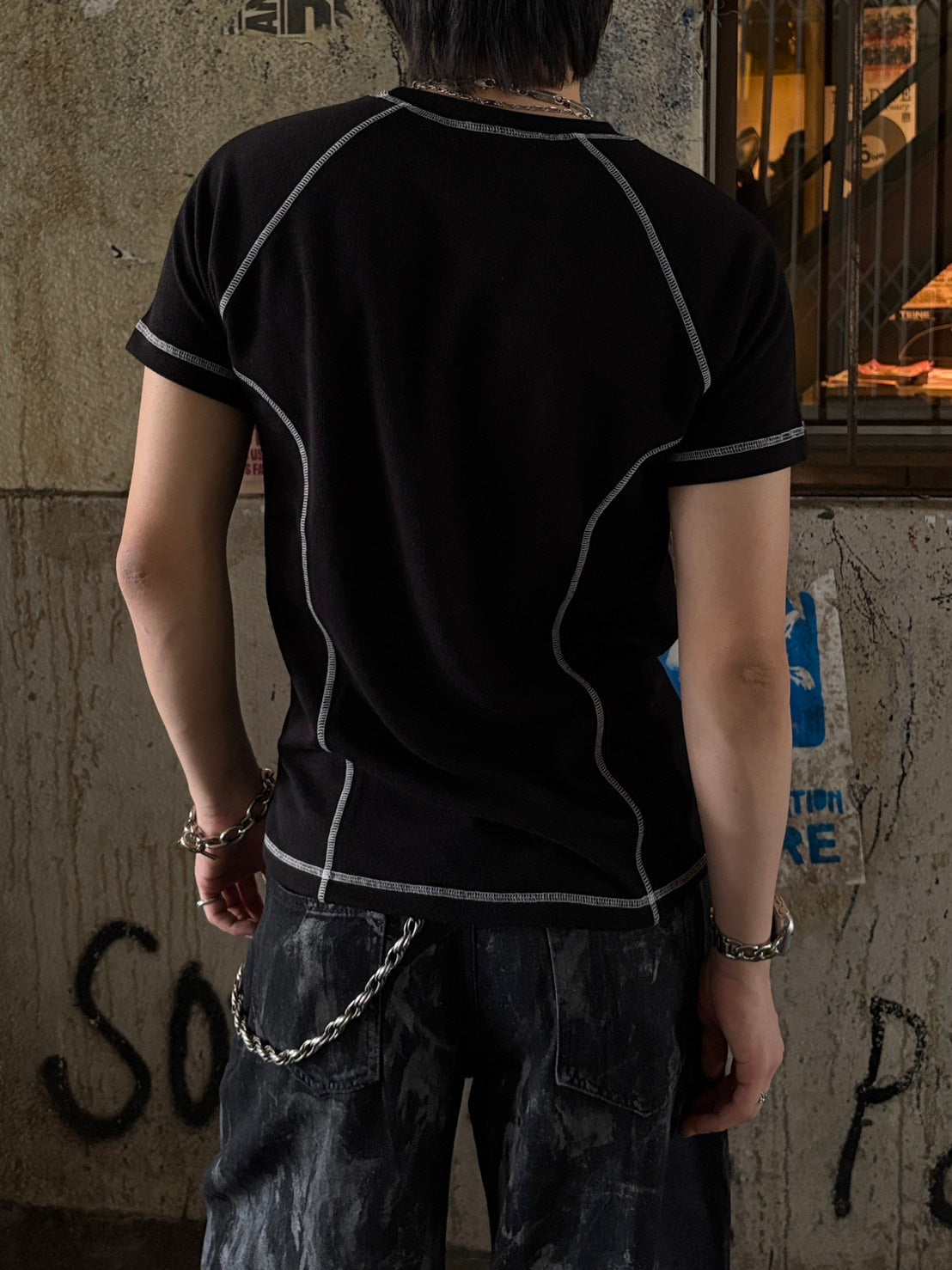 HEP FIVE店WEB限定受注制【Chikashitsu +】contrast stitch slim tee (3color)