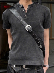 HEP FIVE店WEB限定受注制【Chikashitsu +】pigment wash henley neck knit tee (2color)