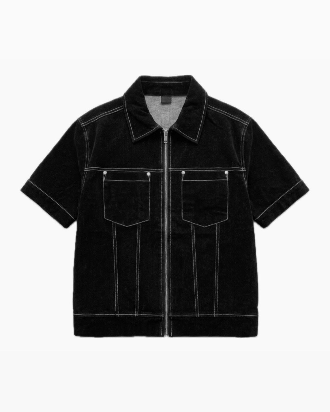 HEP FIVE店WEB限定受注制【Chikashitsu +】velour denim half sleeve zip-up jacket (2color)