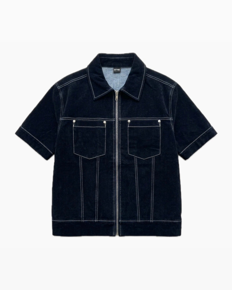 HEP FIVE店WEB限定受注制【Chikashitsu +】velour denim half sleeve zip-up jacket (2color)