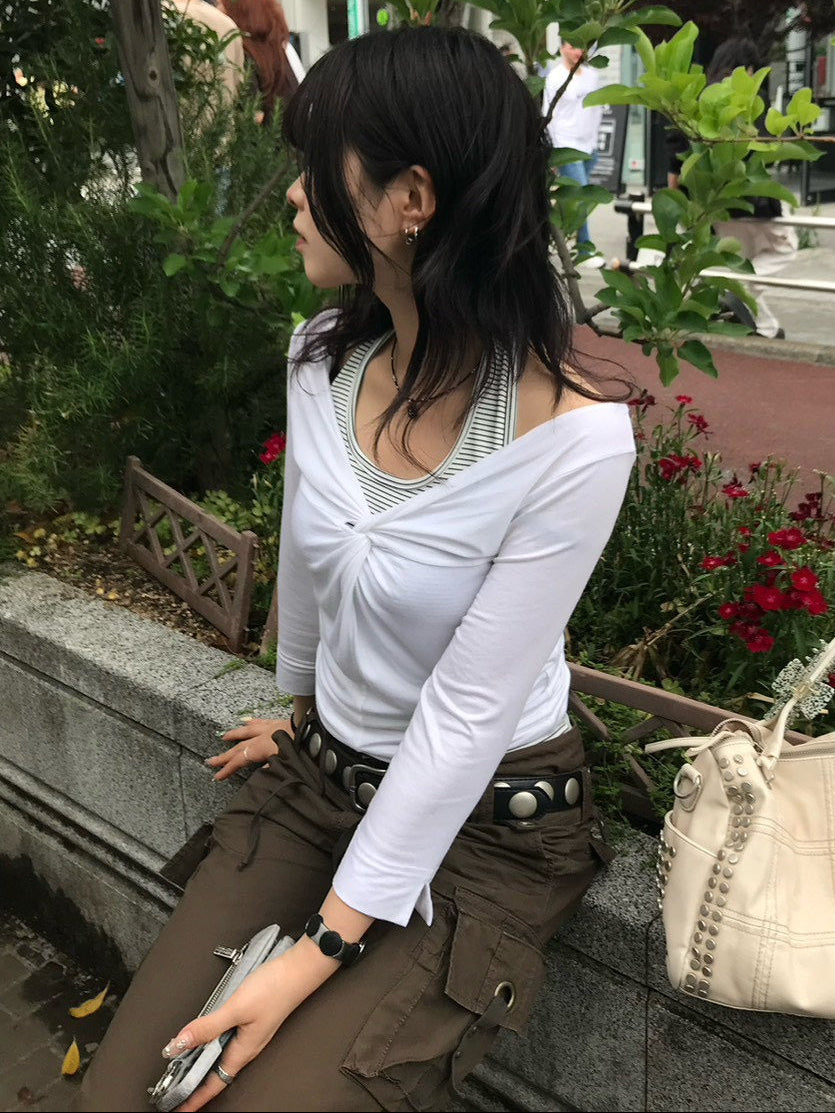【OaKS】twisted 7 length sleeve t-shirt (2color)