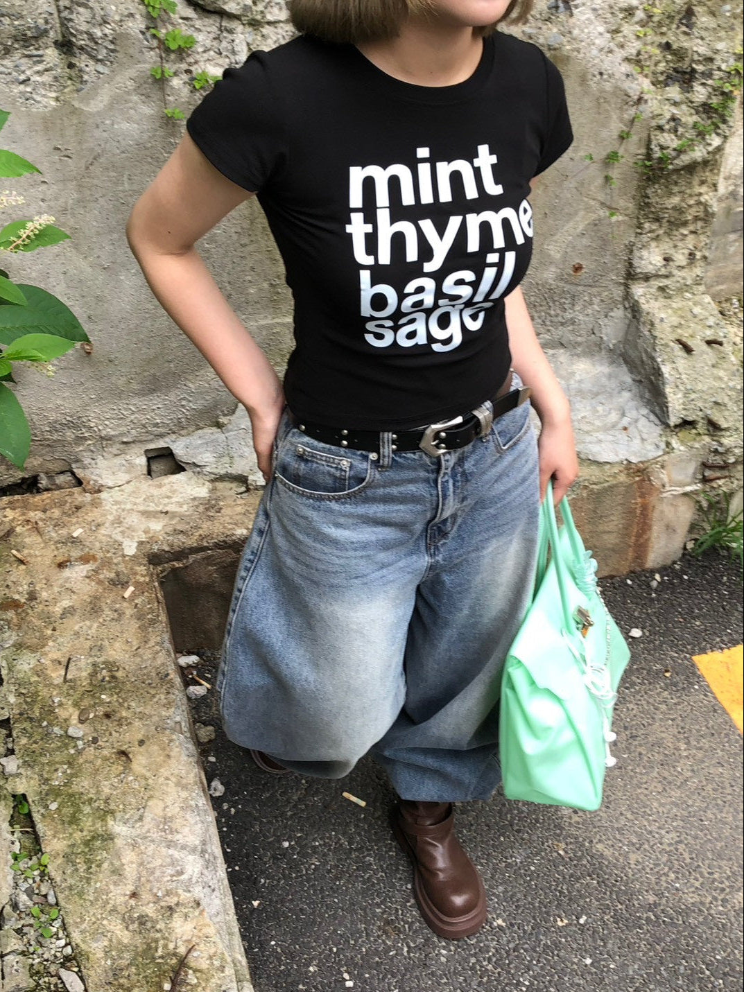 受注制【OaKS】herb logo baby tee (4color)