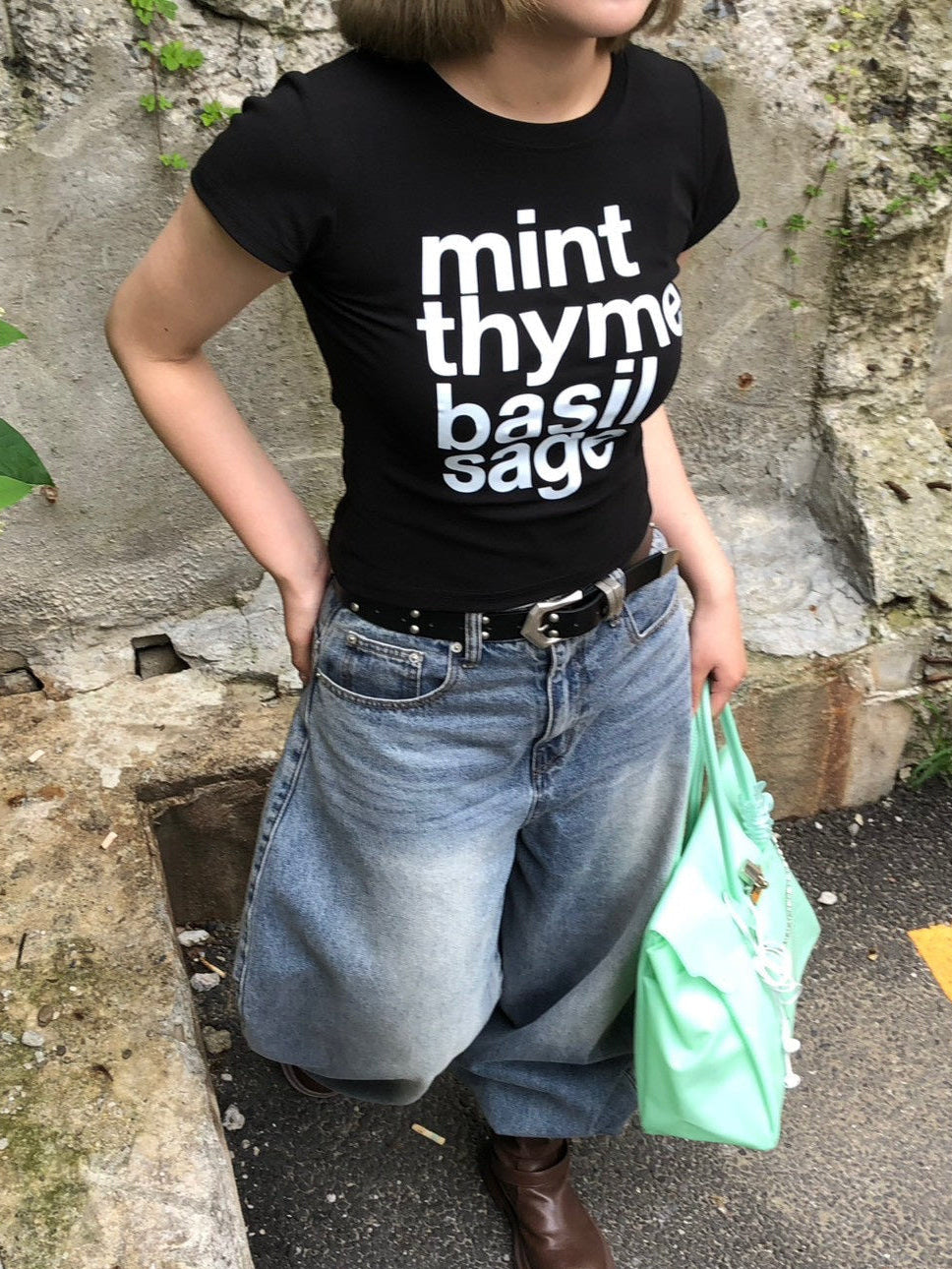 受注制【OaKS】herb logo baby tee (4color)