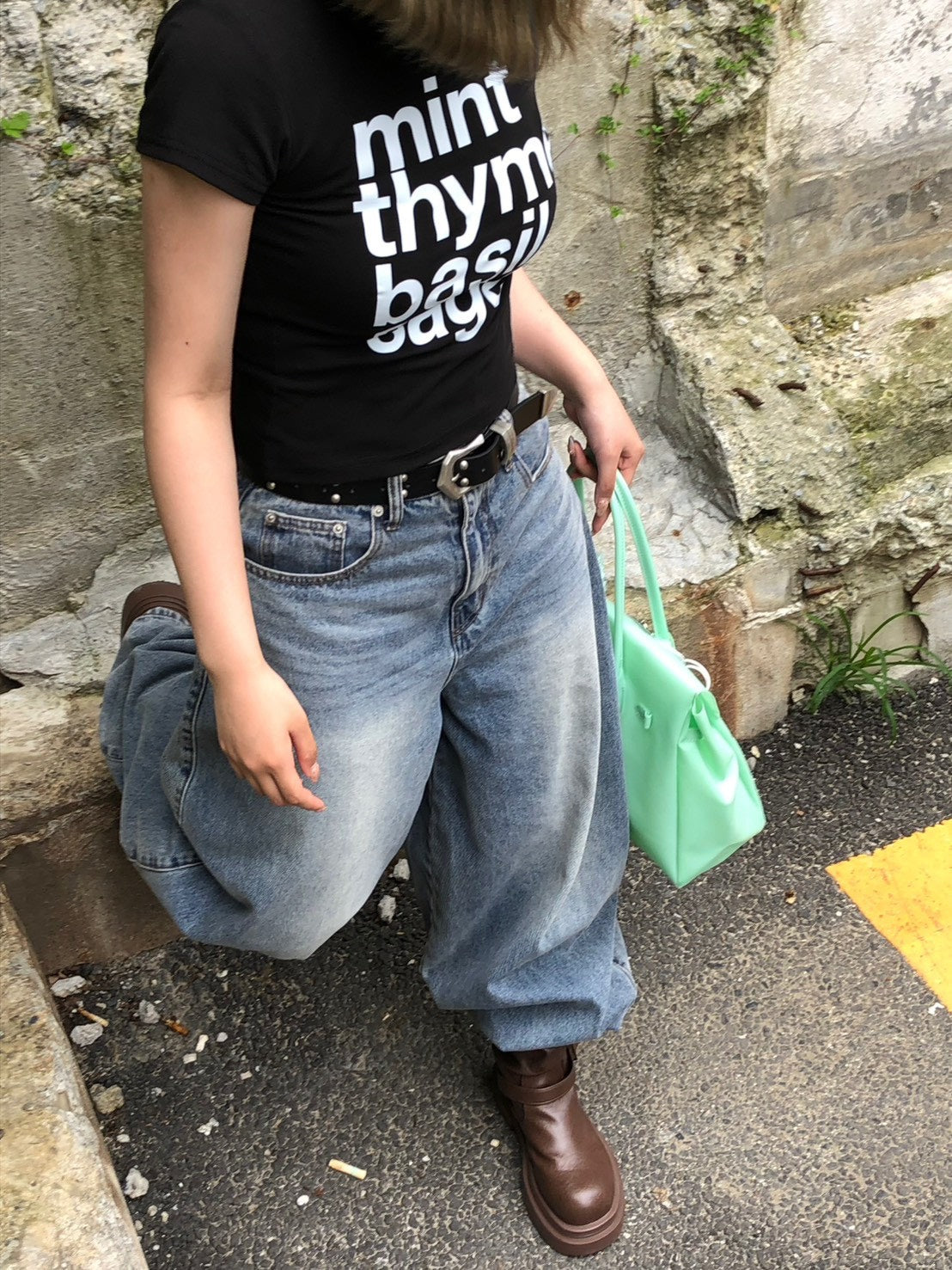 受注制【OaKS】herb logo baby tee (4color)