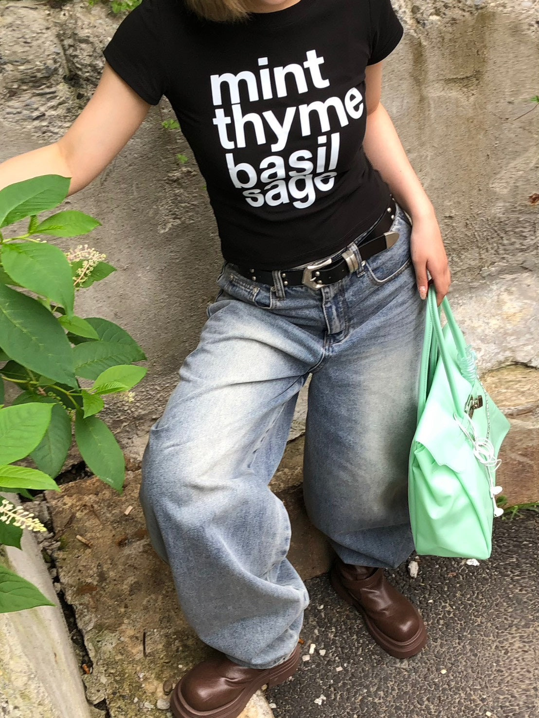 受注制【OaKS】herb logo baby tee (4color)