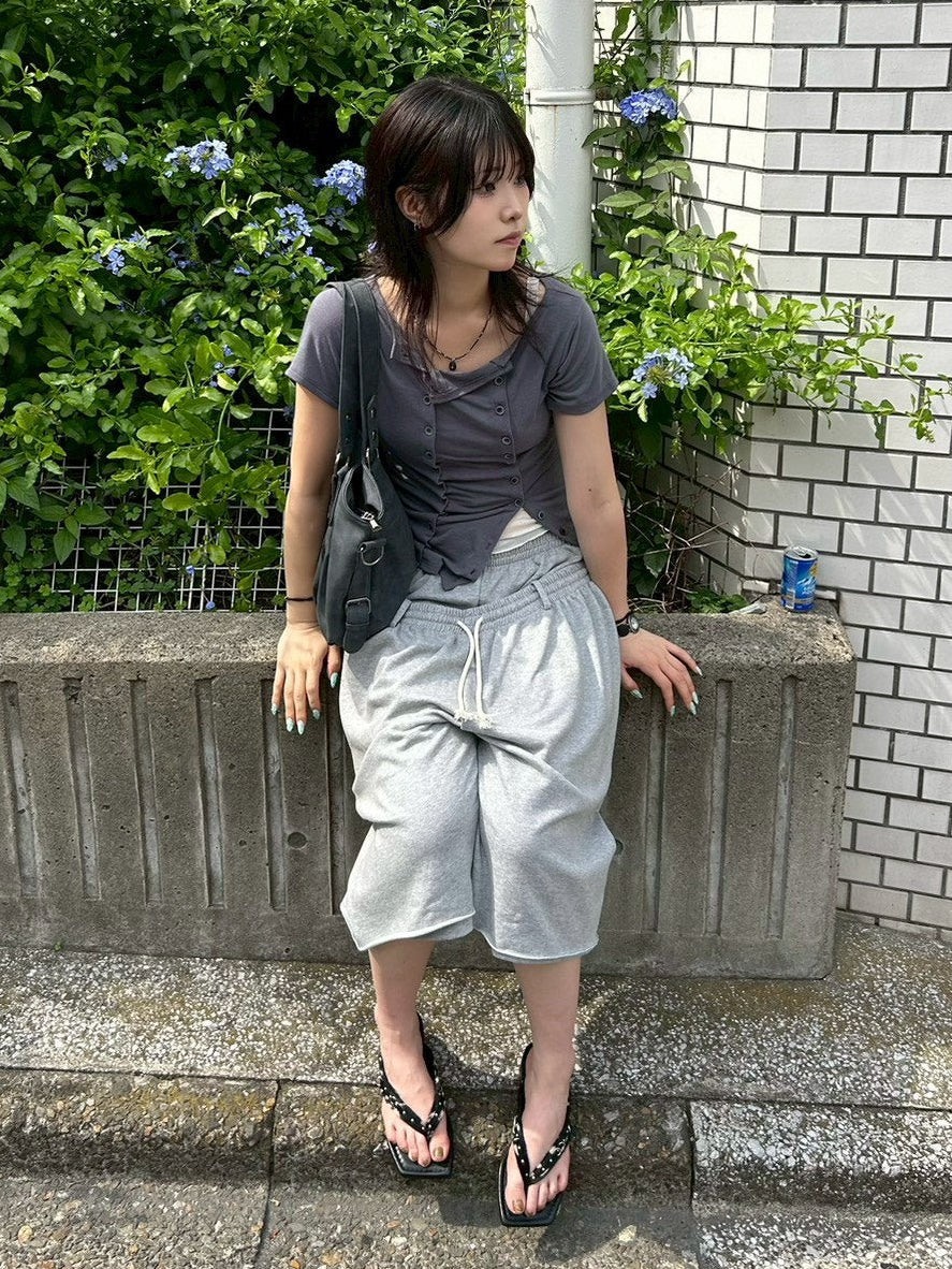 受注制【OaKS】layered sweat shorts (2color)