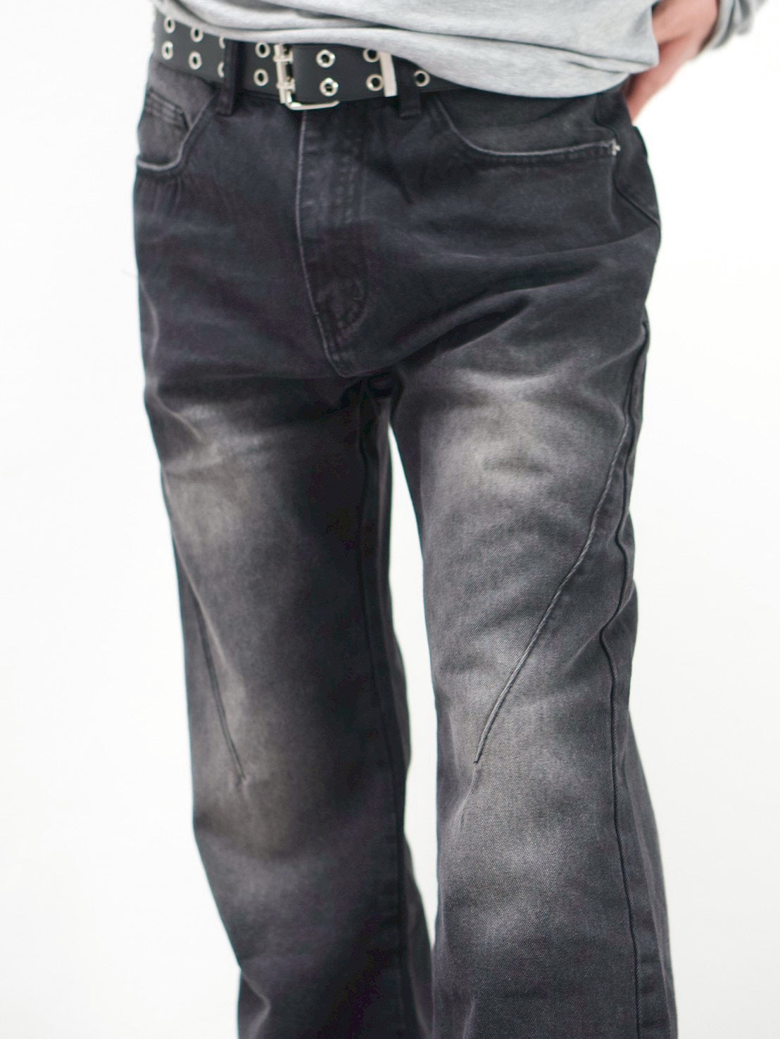 受注制【Chikashitsu +】washed bootscut denim pants(black)