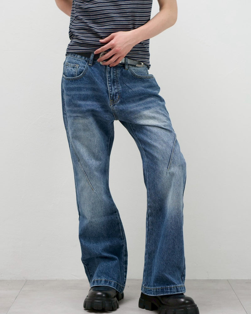 受注制【Chikashitsu +】washed bootscut denim pants(black)