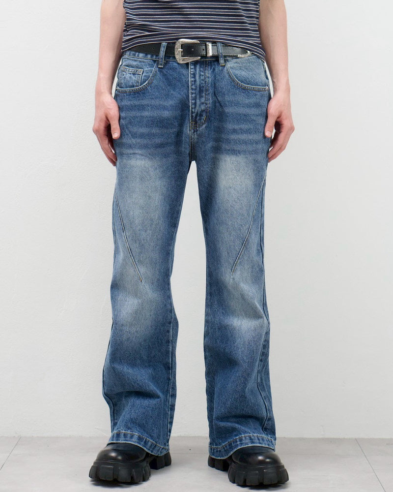 受注制【Chikashitsu +】washed bootscut denim pants(black)