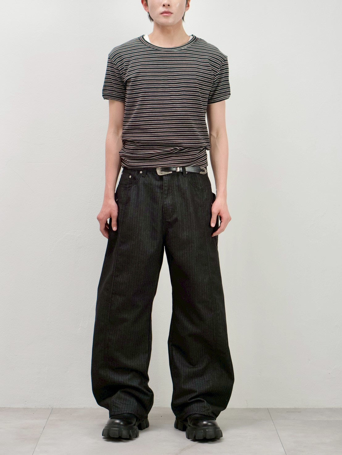 受注制【Chikashitsu +】herringbone curve pants (2color)