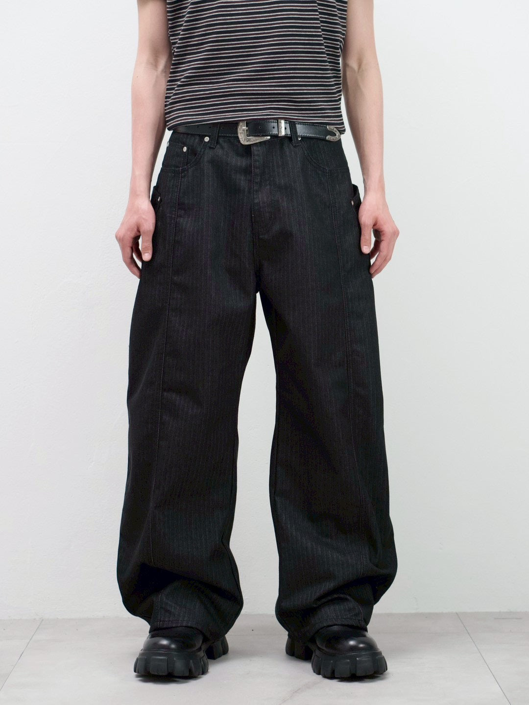 受注制【Chikashitsu +】herringbone curve pants (2color)