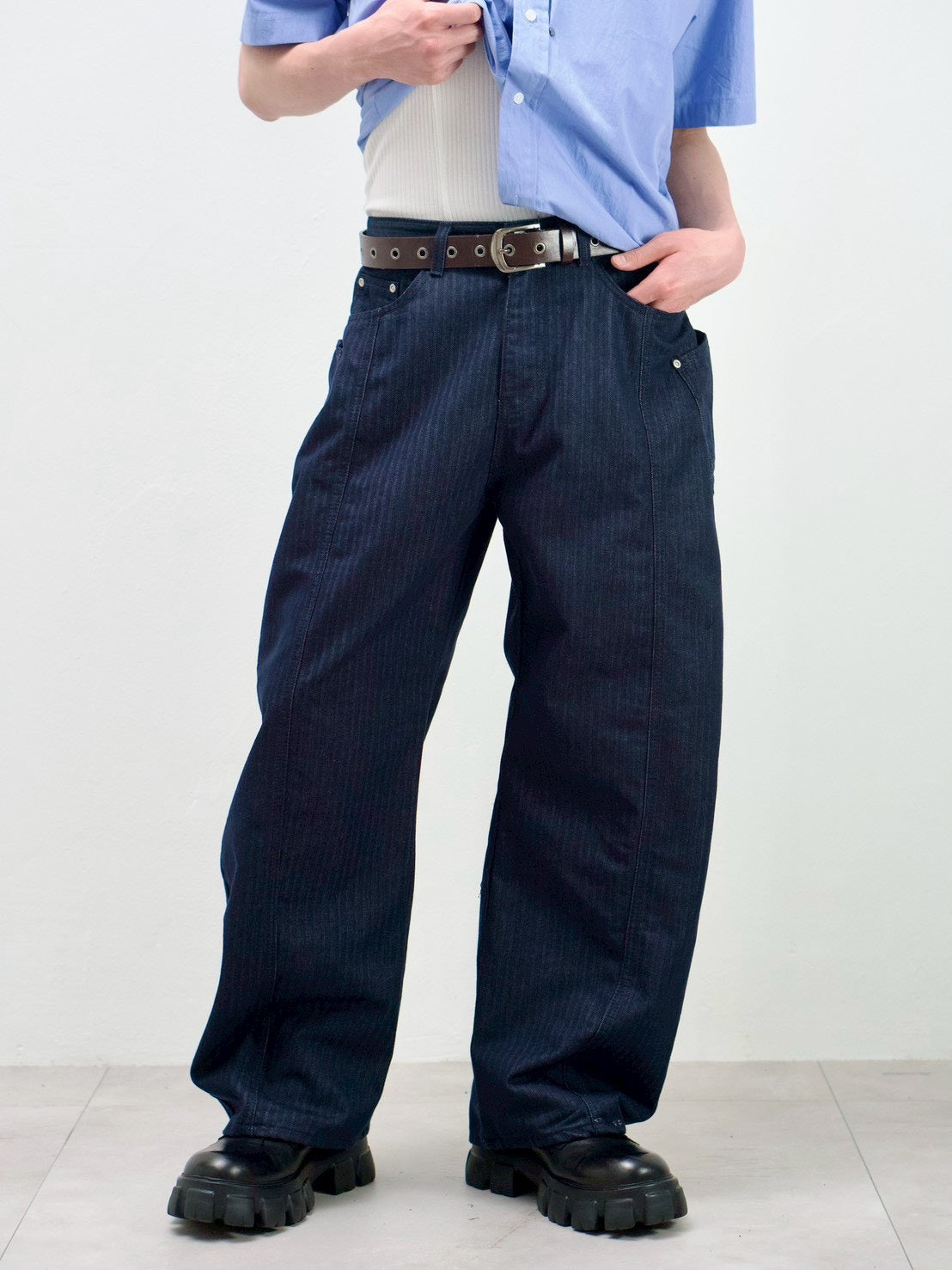受注制【Chikashitsu +】herringbone curve pants (2color)