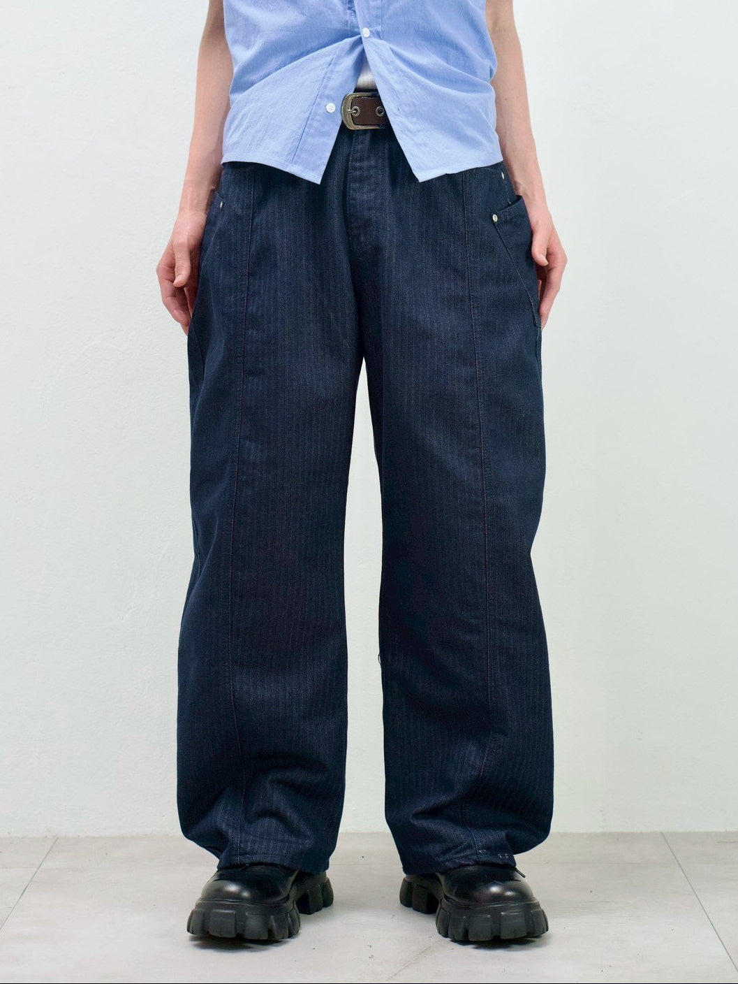 受注制【Chikashitsu +】herringbone curve pants (2color)